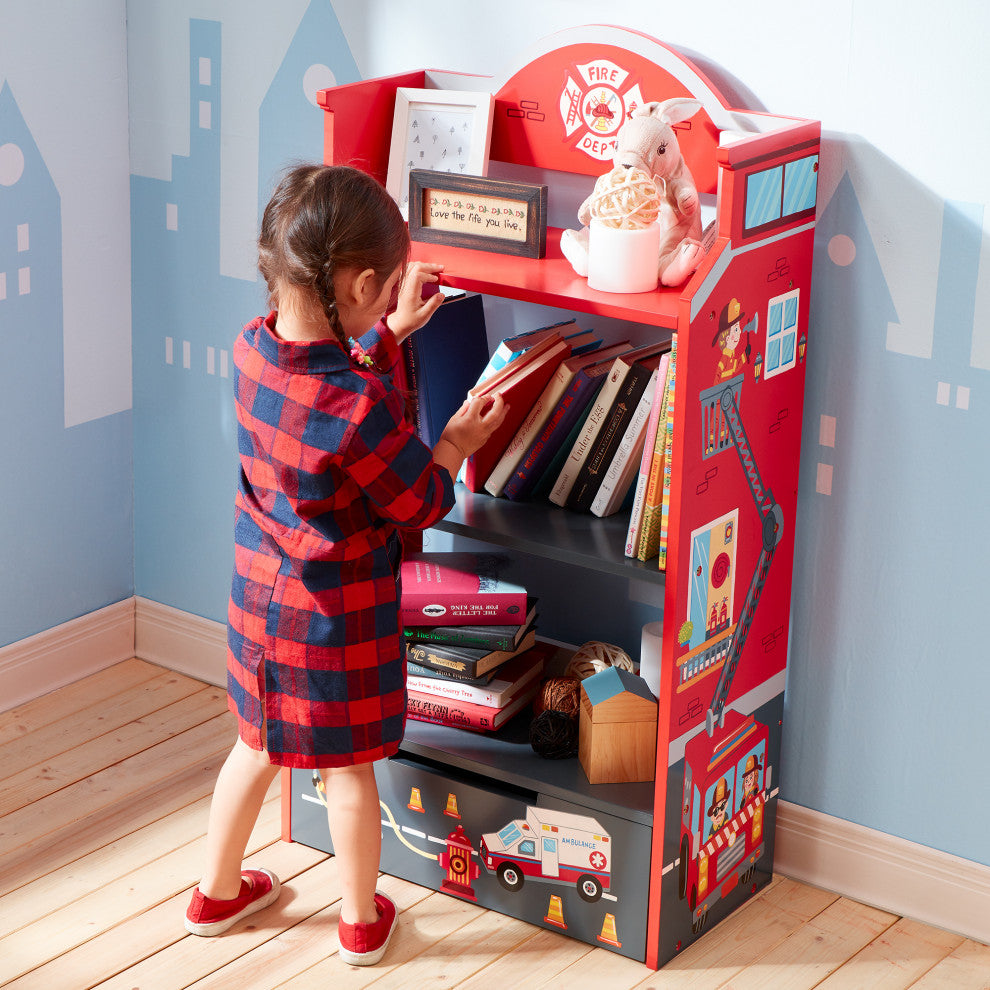 Kids Little Fire Fighters Bookshelf Bookcase
