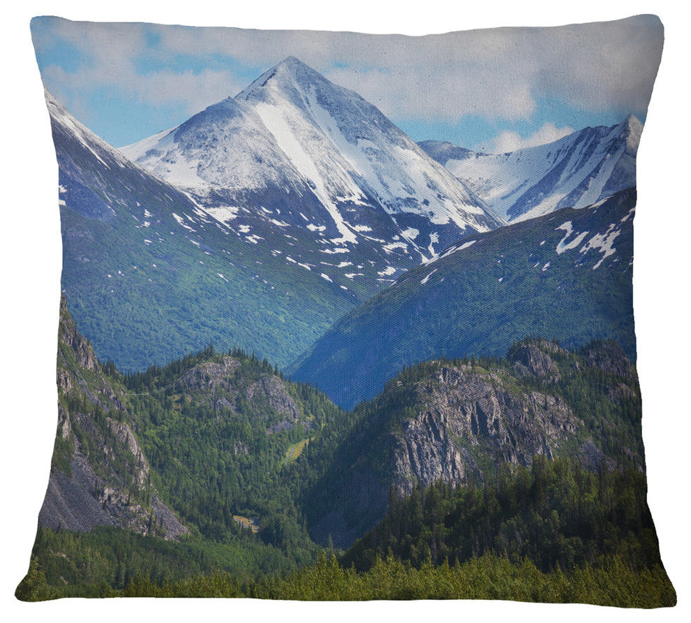 Frosty Mountains On Alaska Landscape Printed Throw Pillow, 18"x18"
