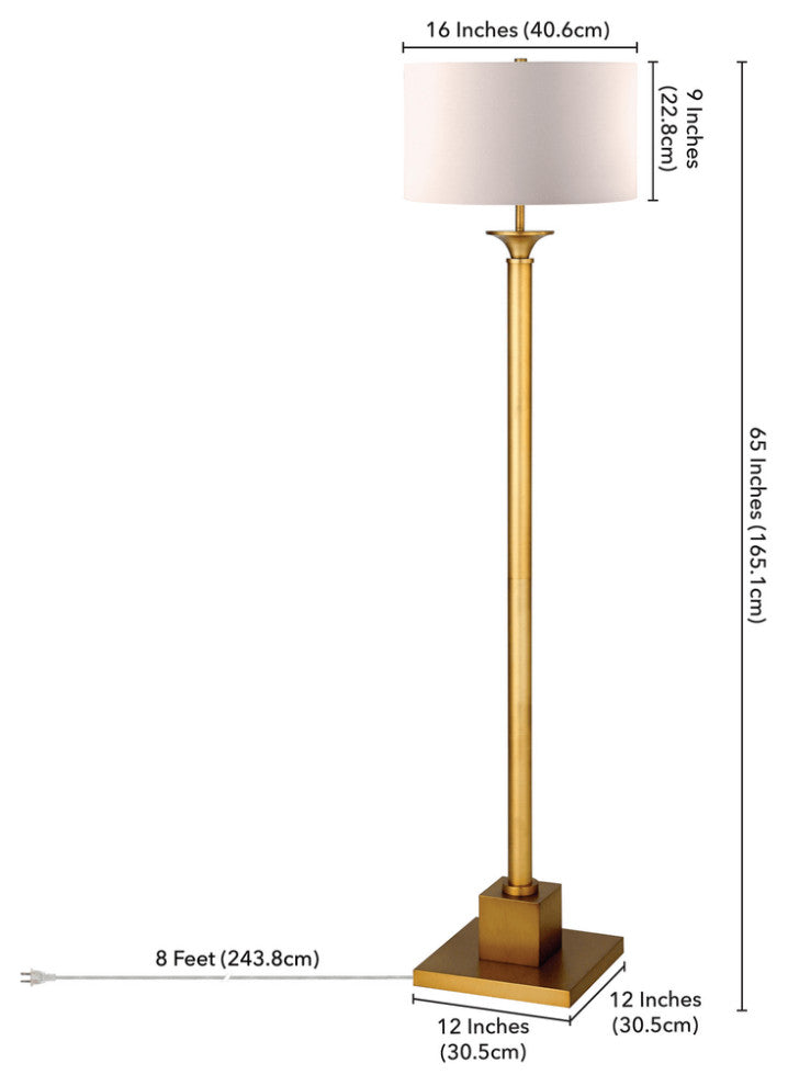 65" Brass Traditional Shaped Floor Lamp With White Frosted Glass Drum Shade