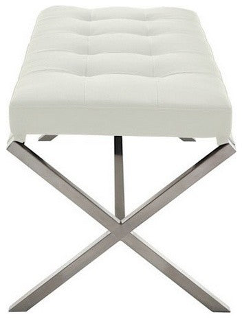 Auguste Bench in Brushed Stainless Steel Frame, White, Small