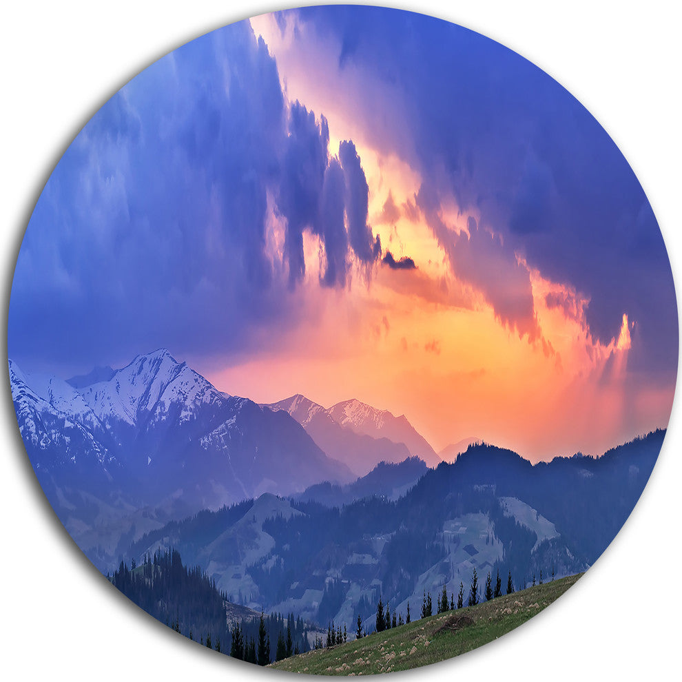 Sunny Spring Evening Panorama, Landscape Large Disc Metal Wall Art, 36"