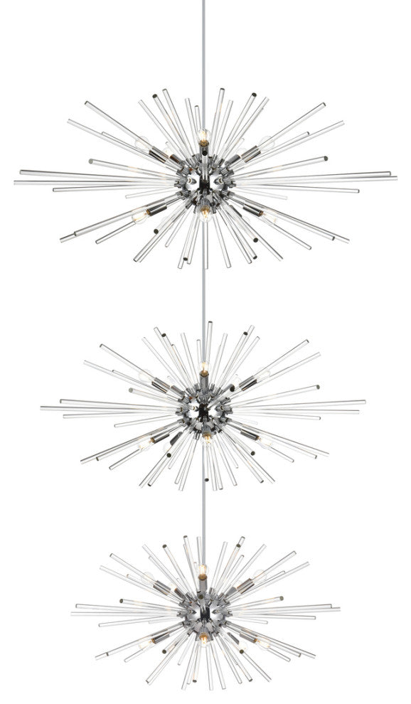 Home Living 46" Three Tiers Crystal Starburst Chandelier, Chrome