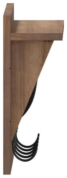 Daly Wall Mounted Solid Pine Wood Storage Rack With Upper Shelf and 5 Hooks, Weathered Brown