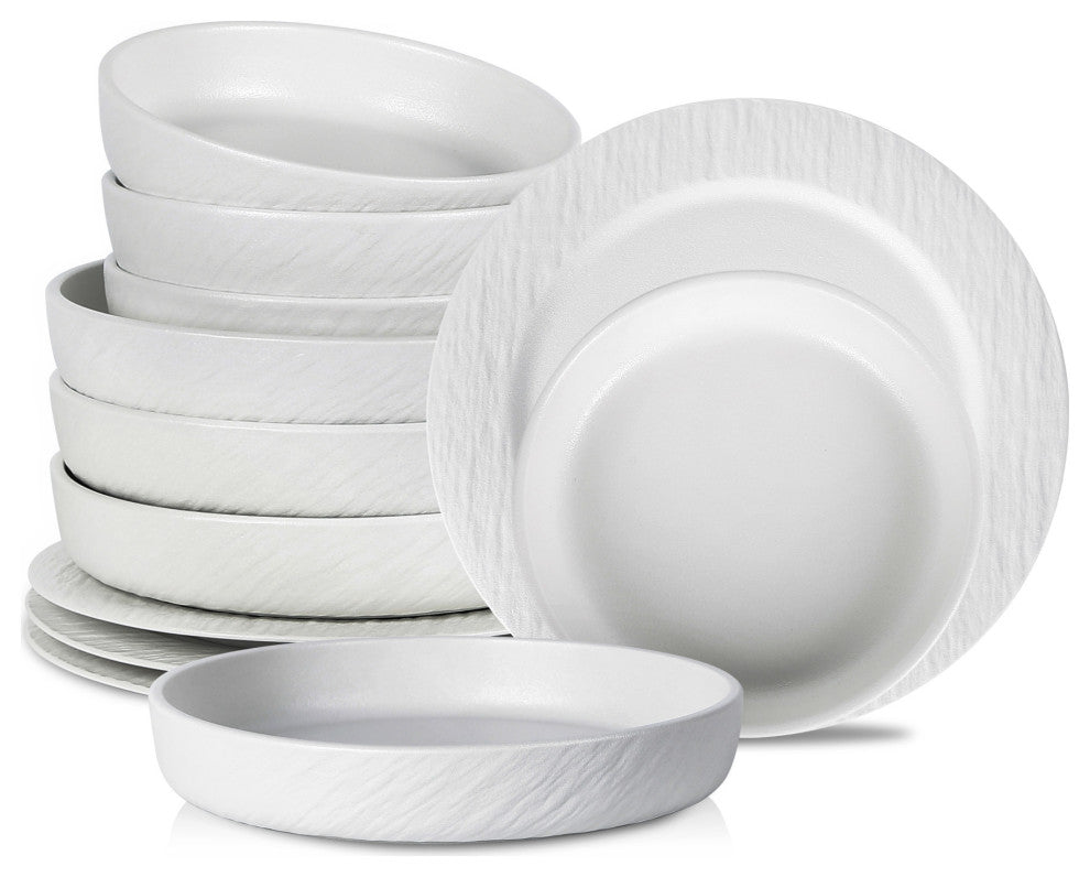 Stone Lain Senso New Bone China 24 Piece Dinnerware Set, White
