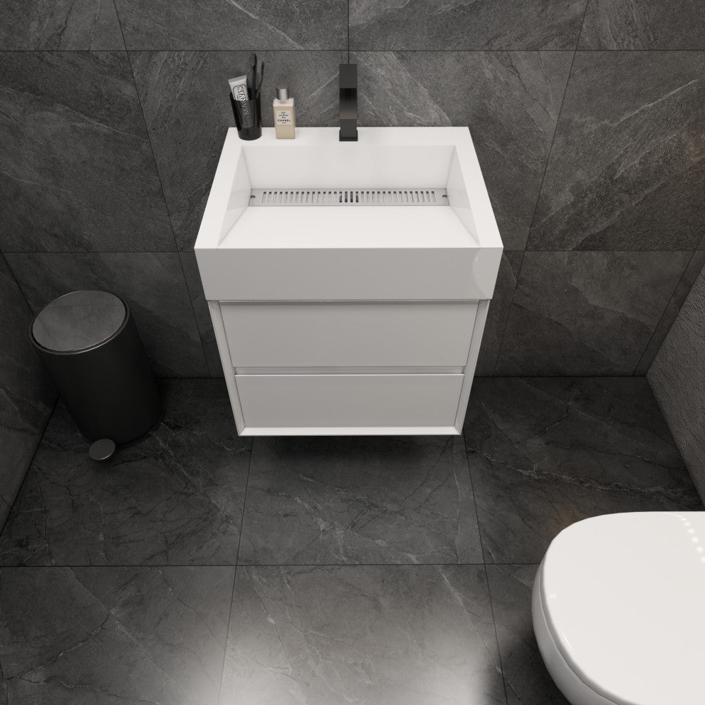 MAX 24" Floating Bath Vanity With Acrylic Sink, Gloss White