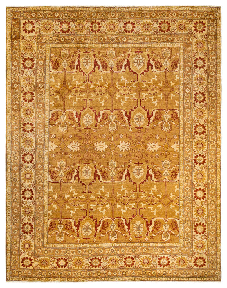Eclectic, One-of-a-Kind Hand-Knotted Area Rug Yellow, 9' 4" x 12' 1"