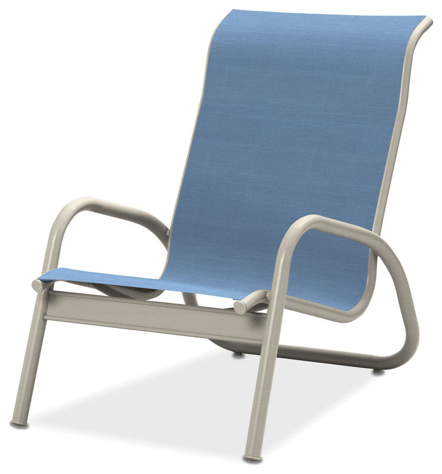 Gardenella Sling Stacking Poolside Chair, Textured Warm Gray, Sky