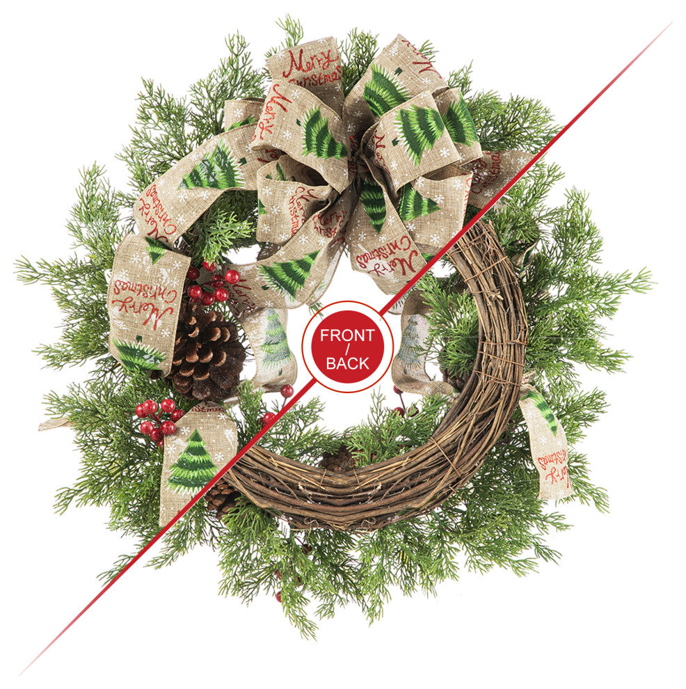 24"D Cypress Leaves Pinecone Wreath