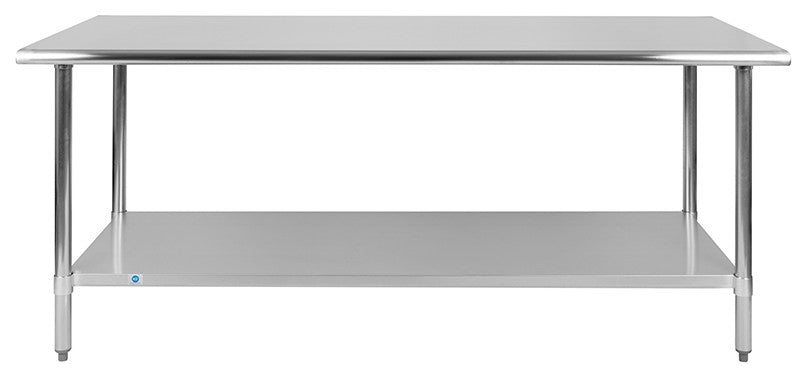 Stainless Steel 18 Gauge Work Table with Undershelf - NSF Certified, 72"w X 30"d