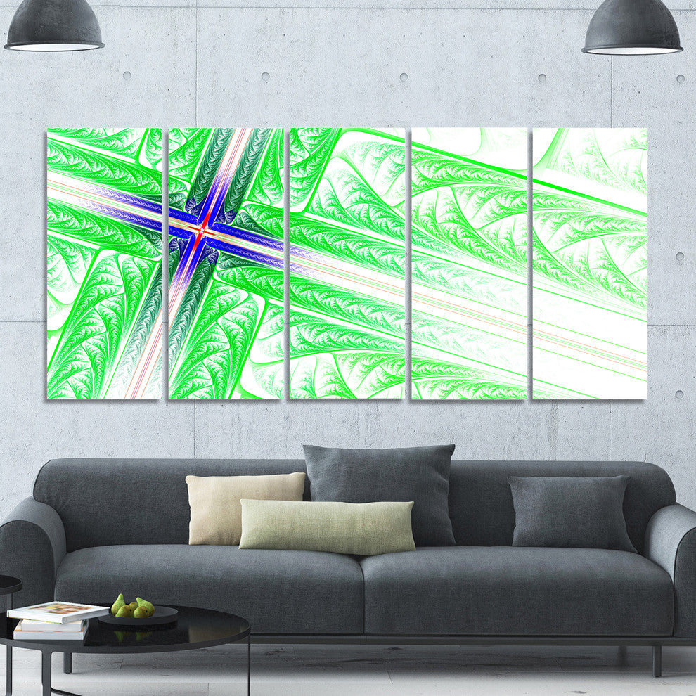 Bright Green Fractal Cross Design, Abstract Canvas Art Print, 60"x28", 5 Panels