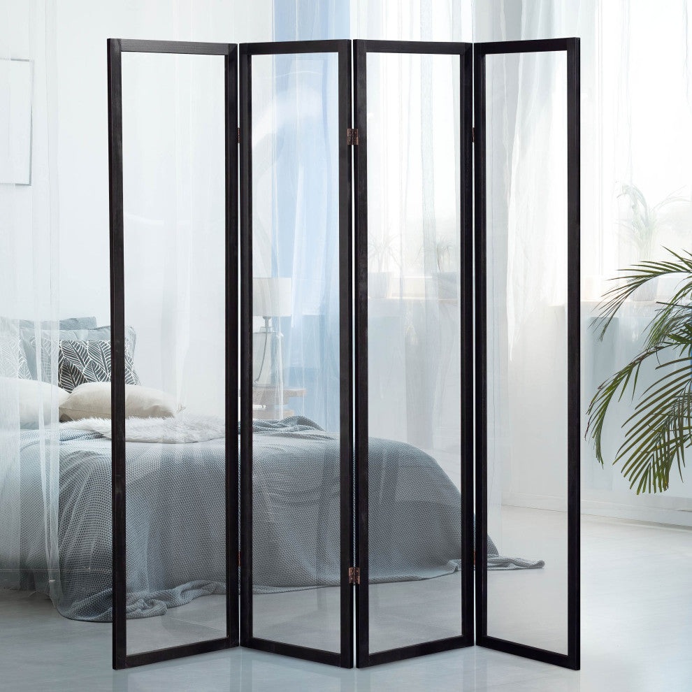 6' Tall Clear Screen Black, 4 Panel