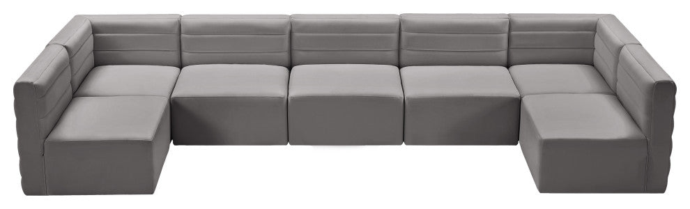 Quincy Velvet Upholstered 7-Piece U-Shaped Modular Sectional, Grey