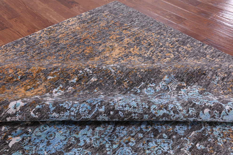 7' 11" X 10' 1" Modern Hand Knotted Wool and Silk Rug Q7062