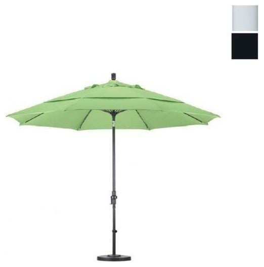 11' Matted White Collar Tilt Crank Aluminum Umbrella, Black Olefin