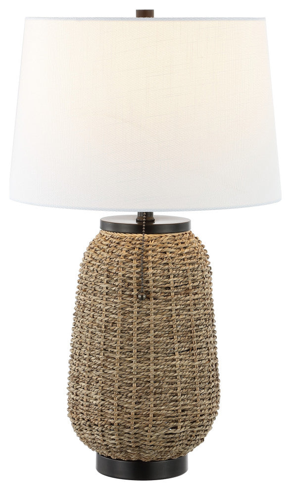 Chakrii 25" Iron/Rattan Table Lamp With Pull-Chain, Oil Rubbed Bronze/Dark Brown