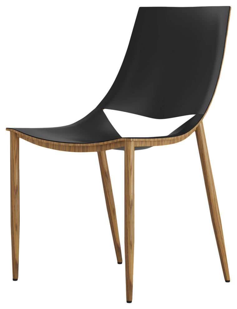 Sloane Dining Chair II, Black Leather and Teak