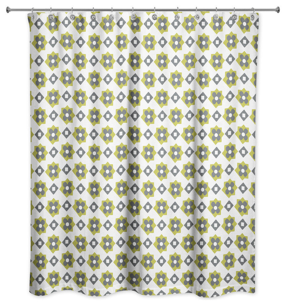 Green Flower Pattern Shower Curtain