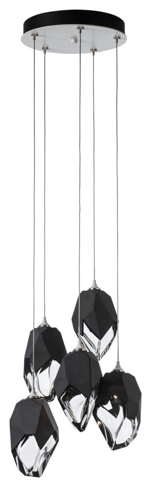 Chrysalis 5-Light Large Crystal Pendant White Finish- Long, Black Crystal