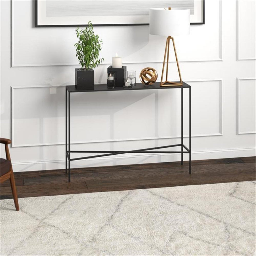 Maklaine Industrial 42" Steel Console Table in Black