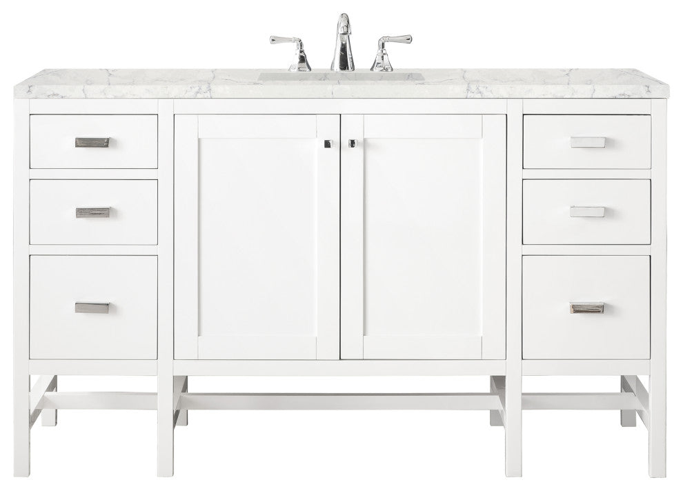 Addison 60" Single Vanity Cabinet, Glossy White, Glossy White, Eternal Jasmine Pearl, Three-Hole