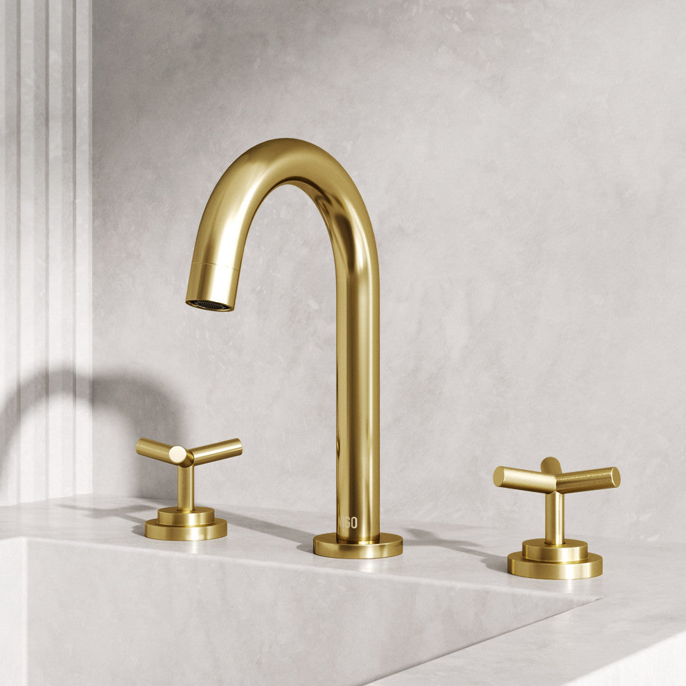 VIGO Jewel 9" H 2-Handle Widespread Bathroom Faucet, Matte Brushed Gold