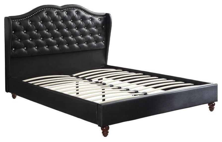 Benzara BM171718 Magnificent Leather Upholstered Eastern King Size Bed Black
