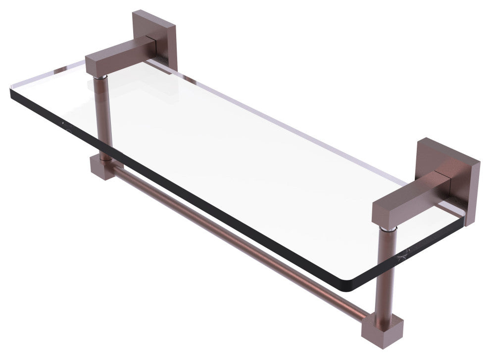 Montero 16" Glass Vanity Shelf with Integrated Towel Bar, Antique Copper