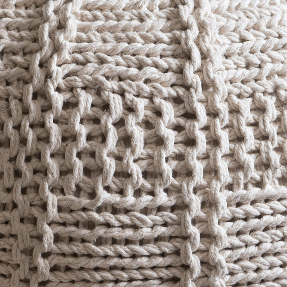 GDF Studio Valentine Handcrafted Modern Fabric Pouf, Ivory
