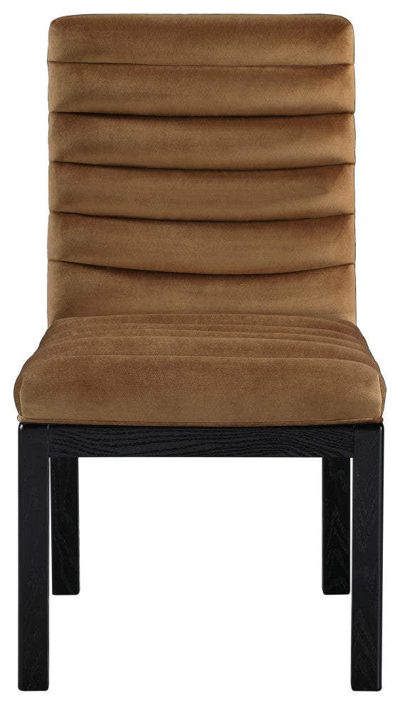 Evelyn Upholstered Dining Chair, Saddle, Velvet, Black Finish