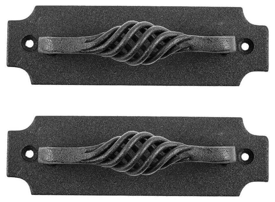 2 Pcs Black Wrought Iron Cabinet Door Pull Handle Twisted Design Renovators