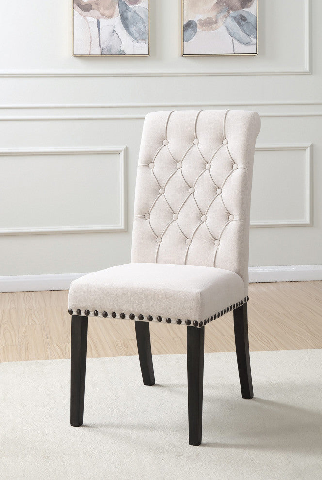 Set Of 2 Dining Chairs, Beige and Black Finish
