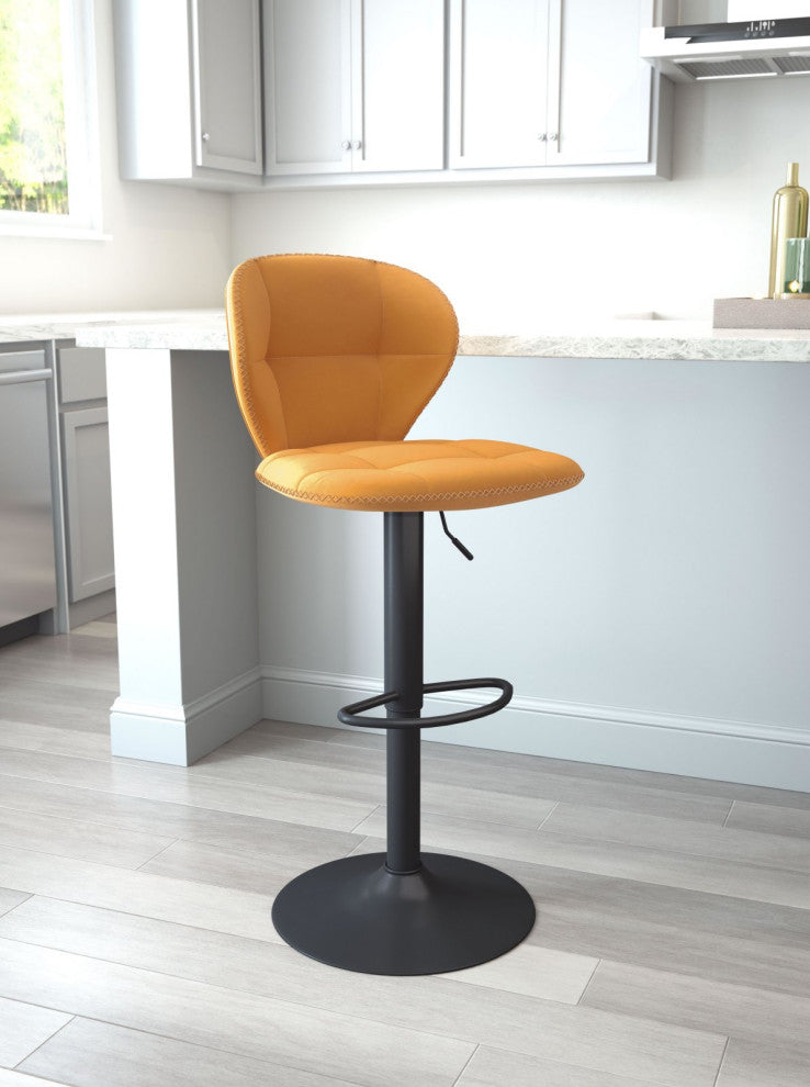 Bar Stool Chair Barstool, Steel Metal, Fabric, Yellow, Black, Cafe Bistro