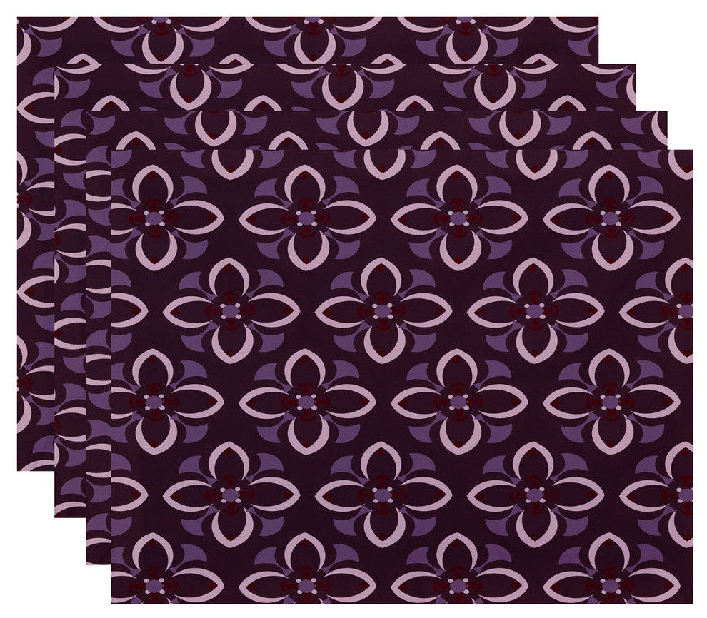 Trumpet Flower Geometric Print Placement, Bordeaux, Set of 4