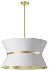 White and Gold Transitional Pendant With Aged Brass Metal