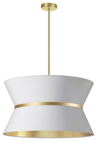 White and Gold Transitional Pendant With Aged Brass Metal