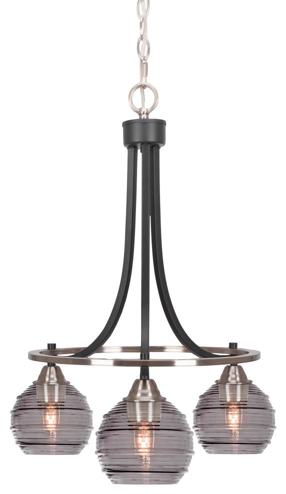 Paramount 3-Light Chandelier, Matte Black & Brushed Nickel, 6" Smoke Ribbed