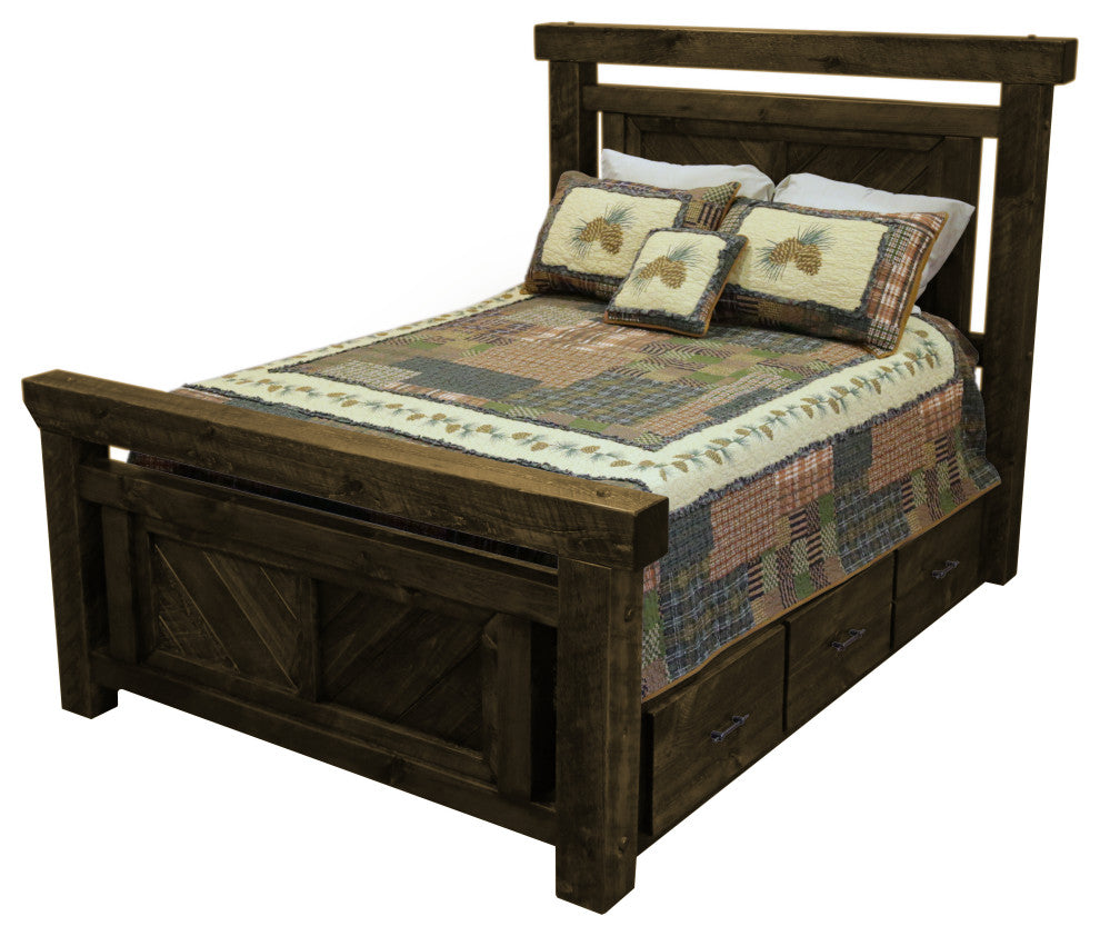 Barnwood Style Timber Peg Panel Platform Bed with Footboard, Driftwood, Full