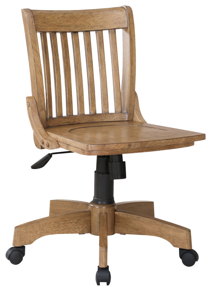 Deluxe Armless Wood Bankers Office Chair in Medium Brown