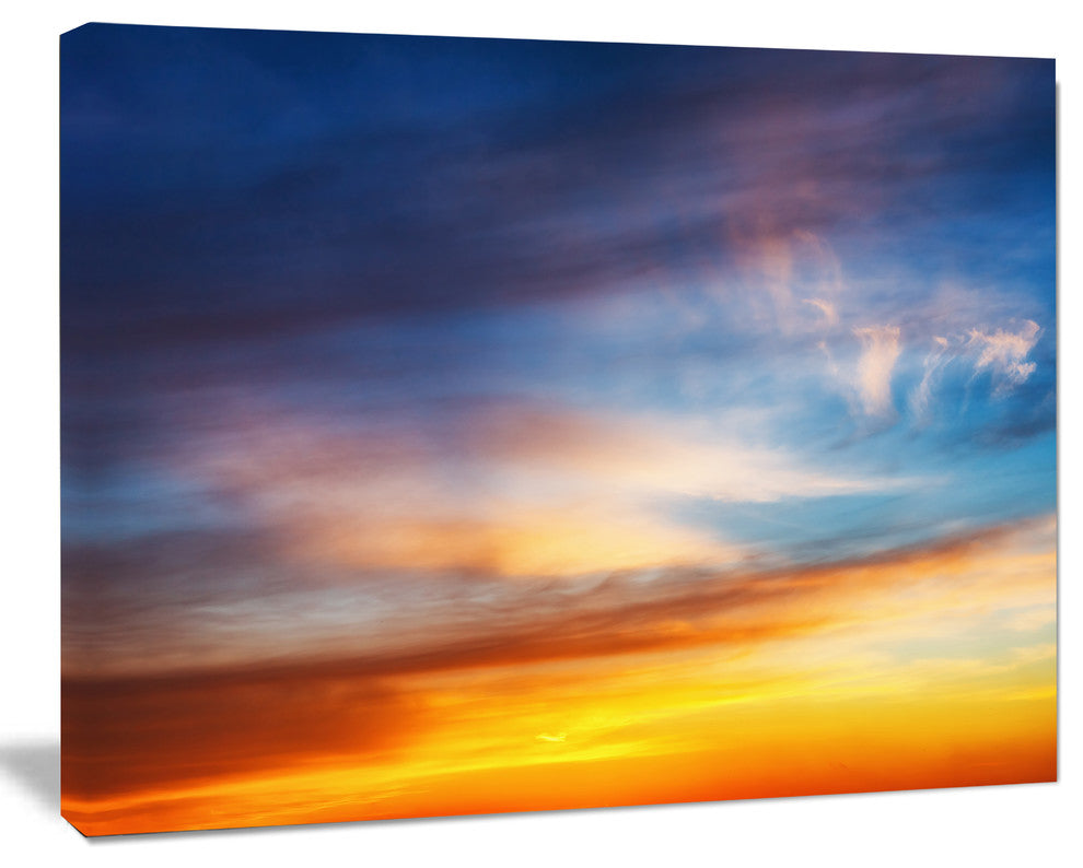 Sunset Dramatic Yellow Sky Clouds, Seashore Canvas Art Print, 60"x28"