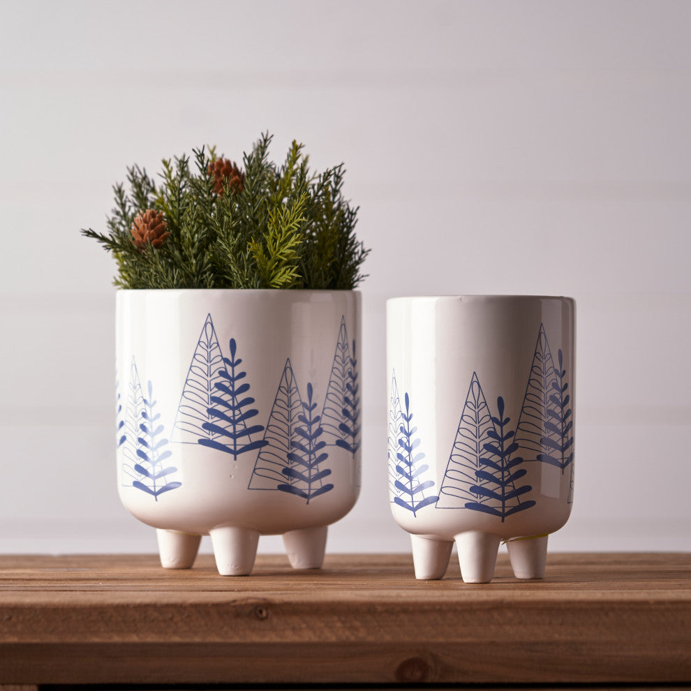 Modern Pine Tree Planter With Legs, Set of 2
