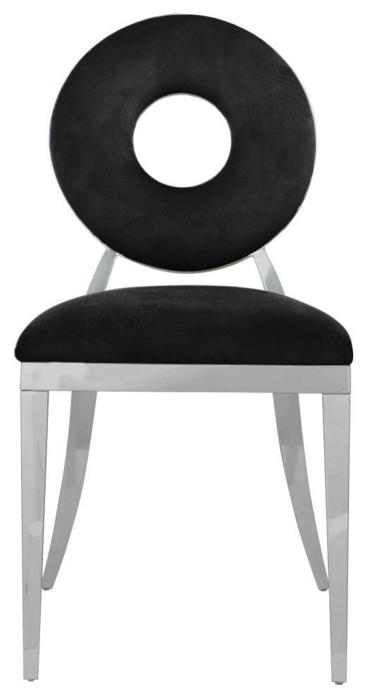 Carousel Upholstered Dining Chair, Set of 2, Black Velvet, Chrome Finish