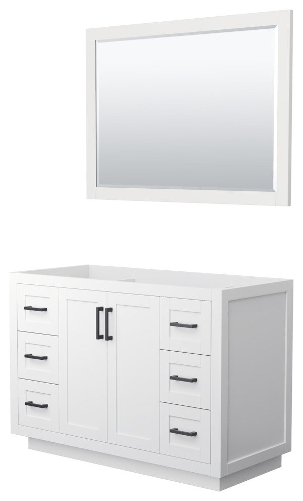 48" Single Bathroom Vanity, White, No Countertop, Black Trim, 46" Mirror