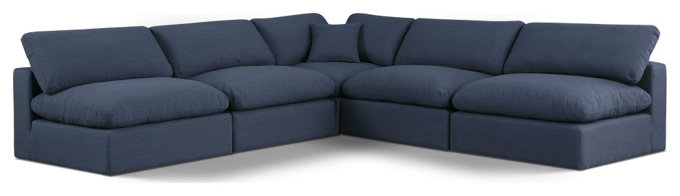 Comfy Upholstered L-Shaped Modular Sectional, Navy, 5-Piece: 4 Armless Chair, 1 Corner Chair, Linen Textured Fabric