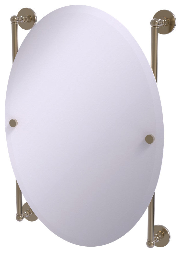 Prestige Skyline Oval Frameless Rail Mounted Mirror, Antique Pewter