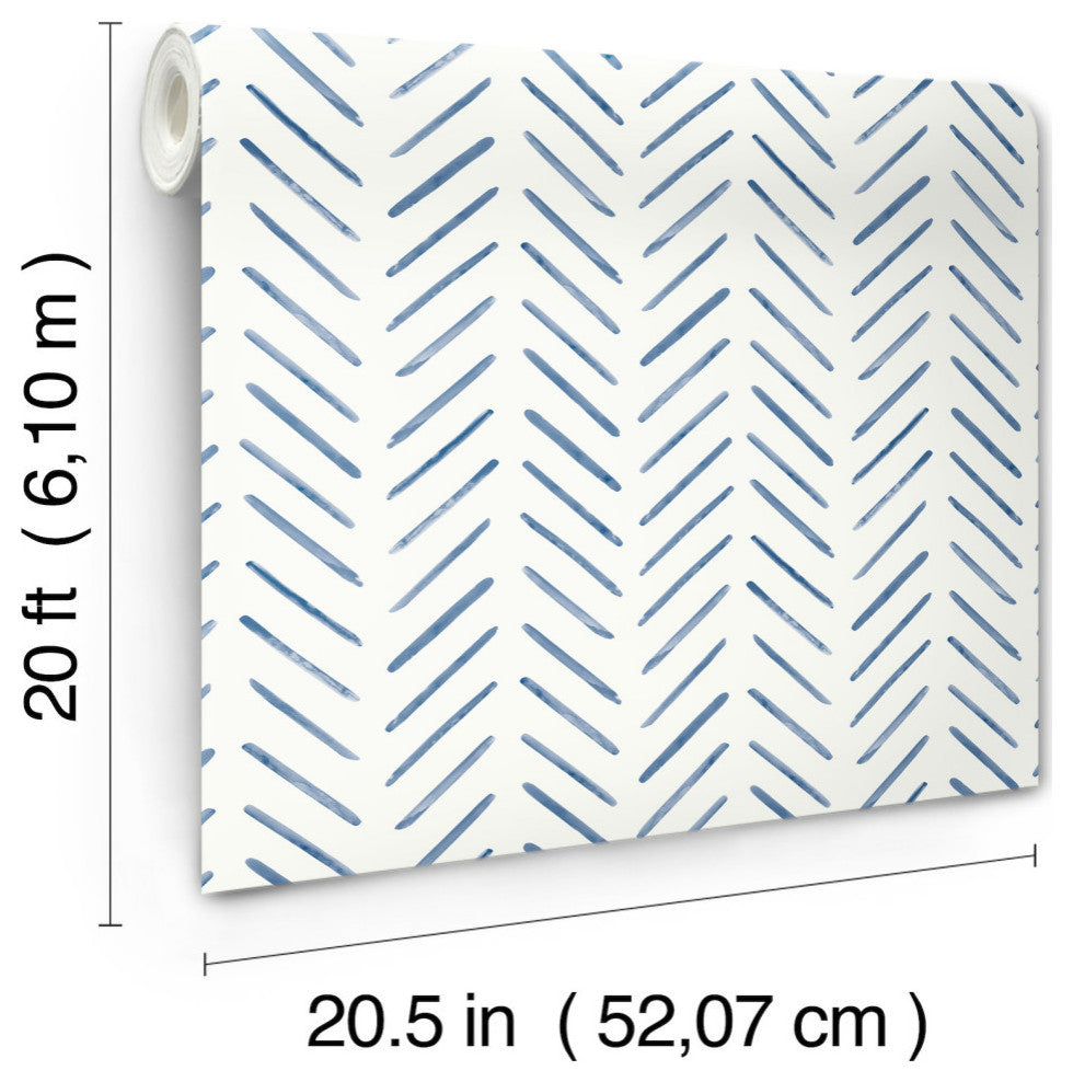 Navy Painted Herringbone Peel & Stick Wallpaper
