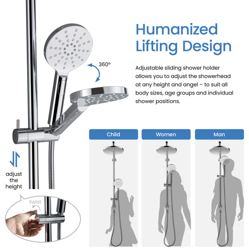Circular Shower Column With Dual Function Shower Head, Chome, Without Rough in Valve