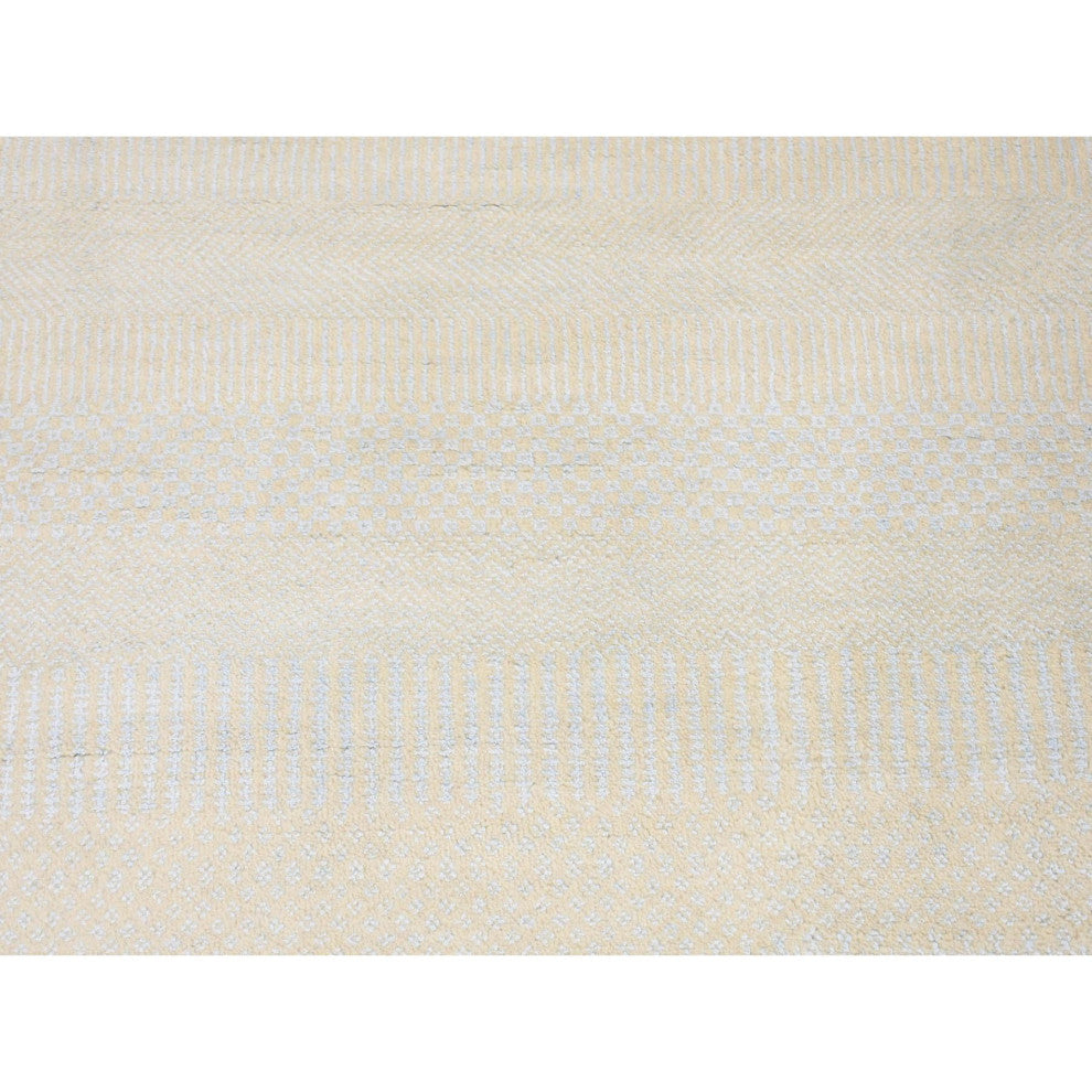 Ivory, Hand Knotted Wool and Silk, Modern Grass Design Gabbeh Rug, 3'0"x5'4"