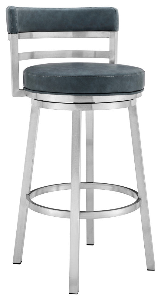 Titana 26" Counter Height Swivel Blue Faux Leather and Stainless Steel Bar Stool, 30