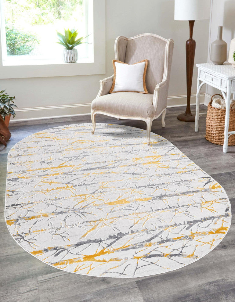 Unique Loom Anne Finsbury Rug, Yellow and Gray, 5'3"x8'