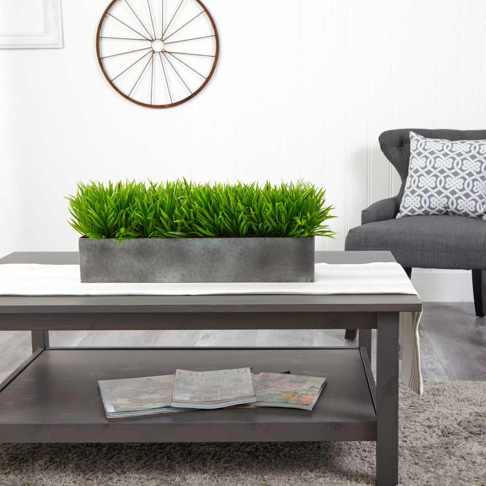 25" Wild Grass Artificial Plant, Metal Planter